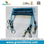 High Security Wire Reinforced Stretch Coil Lanyard with Quick Release Snap Hook and Split Ring for sale