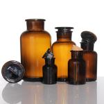 Custom 125ml Amber Wide Mouth Reagent Bottle Vintage Glass Apothecary Jar for sale