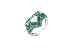 China Heart Shape 925 Sterling Silver Rings Micro Pave CZ Cubic Zirconia Engagement Rings supplier