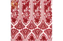 China Red 3D Beaded Lace Fabric Handmade Embroidery With Sequins supplier