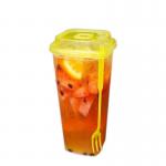 Square Disposable Plastic Cups With Lids 22oz Bubble Tea Cup Custom Logo