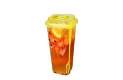 China Square Disposable Plastic Cups With Lids 22oz Bubble Tea Cup Custom Logo supplier