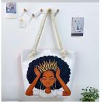 African American Women Black Shoulder polyester canvas tote bag Handbag Fit Work Beach Laptops With Zip for sale