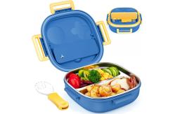 China Stainless Steel Metal Bento Lunch Box Blue Kids Bento Box With Spoon supplier