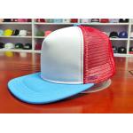 100% cotton twill white blue and red polyester mesh 5panel foam snapback hats caps for sale