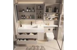 China Cream Butter Style Mirrored Bathroom Vanity Cabinet With Seamless Splicing Basin supplier