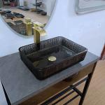 Glass Rectangular Vessel Sinks Black Deep Bathroom Transparent Crystal