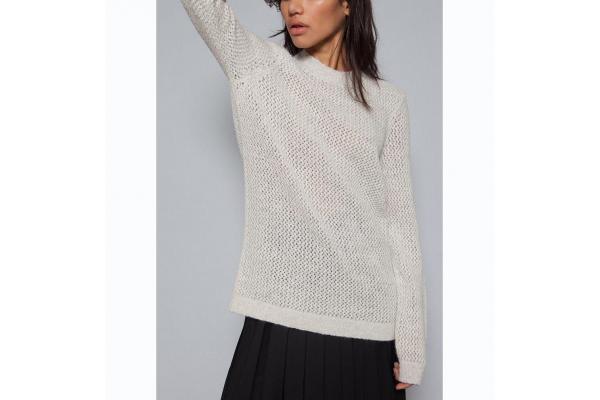 Full Cotton White Knit Pullover Sweater Lightweight Mesh Pointelle Dry Clean Only