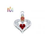 Heart Cremation Urn Engraved Necklace Charms With Red Diamond for sale