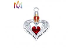 China Heart Cremation Urn Engraved Necklace Charms With Red Diamond supplier