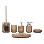 Chili And Brown Glass Bathroom Accessories Round Shape With Diamond Checker Glass Soap Dispenser Soap Dispenser Tray Bathroom Countertop Accessories for sale
