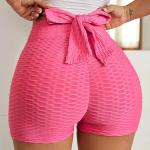Quick Dry High Waist Yoga Sports Workout Shorts Bow Tie Textured Butt Lifting for sale