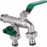 Garden Hose Faucet Water Tap Brass Ball Valve Outdoor Yard Bibcock Double Outlets for sale