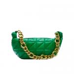 Quilted Green Womens Leather Bag OEM Thick Chain Shoulder Bag for sale