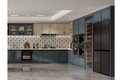 China Versatile French Style Kitchen Cabinet With Indigo Blue And Cream Contrasting Design supplier