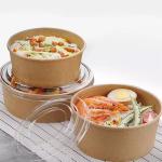 Takeaway Kraft Disposable Salad Bowls Rice Soup Packaging 500ML With Lid for sale