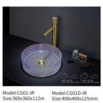 Diamond Clear Gold Round Bathroom Glass Basin Counter Top With Mirror Polished Rim for sale