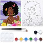 African American Women Flowers Pre Drawn Canvas Paint Kit Art Set Custom Size for sale