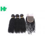 Peruvian Human Hair Kinky Curly Frontal Lace Closure With Bundles Double Weft for sale
