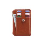 Women Brown Leather Business Card Holder Debossed Logo With Zip Pocket for sale
