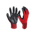 Red And Black Nitrile Dipped Work Gloves Firm Grip Safety Cuff Abrasion Resistant for sale
