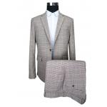 Fashion Mens Grey Tailored Suits Dark Beige Check Business Work Conference for sale