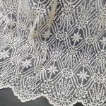 Polyester Cotton 130cm White Embroidered Lace Fabric For Wedding Dresses for sale