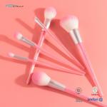 Pink 6 Piece Makeup Brush Set Durable Plastic Handle Artificial Fiber
