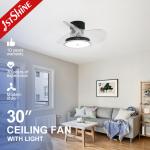 30 Inch LED Lighting Ceiling Fan 3 ABS Clear Blades Soft Wind and APP Switch Style 2- for sale