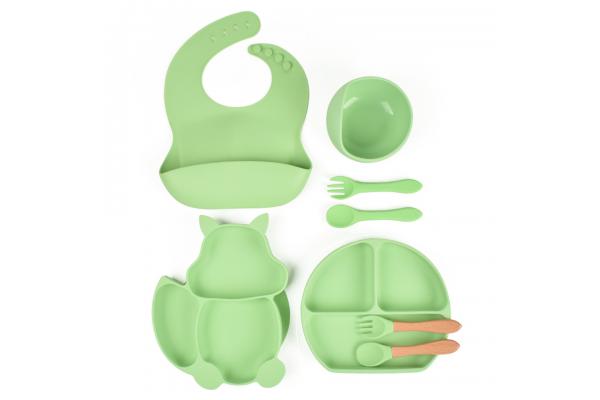 Green Silicone Suction Weaning Set Silicone Bib And Bowl Set