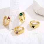 Colorful Heart Adjustable Chunky Rings Diamond Zircon 18K Gold Plated for sale