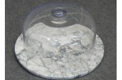 China Round Marble Cake Stand With Dome , Glass Marble Cake Plate Transparent supplier