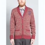 Warm Mens Full Zip Cardigan Sweater , Red Cardigan Sweater With Embroidery for sale