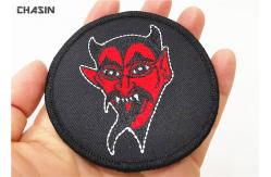 China Custom Devil Logo Round Merrow border Clothing Embroidery Patches supplier