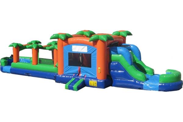 inflatable kdis obstacle course with bouncer and slide