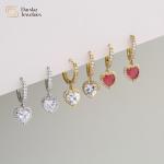 24k Gold Plated Diamond Brass Hoop Earrings , Zircon Crystal Heart Dangle Drop Earrings for sale