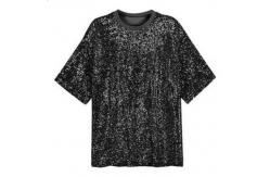 China Bulk Mens Sequin T Shirt , Polyeste  Back Zipper Metallic Silver T Shirt supplier