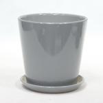 Indoor Round Glossy Grey Ceramic Planter With Drainage