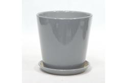 China Indoor Round Glossy Grey Ceramic Planter With Drainage supplier