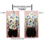 Fashionable Style Bird Print Long Sleeves Peter pan Collar Chiffon Blouses For Ladies for sale