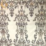 Grey 3D Handmade Beaded Lace Fabric For Lady Wedding for sale