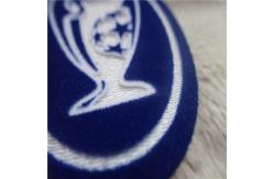 China Oval Shape Personalised Embroidered Patches Ball Uniform Plush Monochrome Flocking Heat Transfer supplier