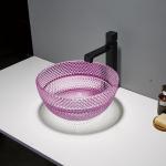 Modern Small Round Vessel Sink Glass Purple Top Mount Bathroom Sink Bowl for sale