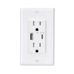 Fast Charging USB Wall Outlet With 15A 125V AC 60Hz Rating for sale