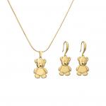 Bear S925 Sterling Silver Jewelry Gold Plated Glossy Dangle Earrings And Necklace Set for sale