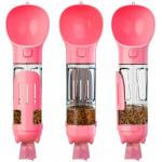 China 4 In1 Portable Leakproof Pink Dog Water Bottle With Food Container & Waste Bag for sale