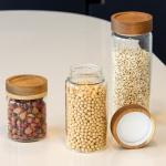 Food Container Spice Glass Container Jars Kitchen Borosilicate With Wood Lid for sale