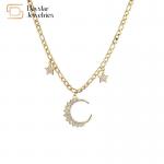 Gold Plated Diamond Star Moon Pendant Hoop Earrings Cuban Link Necklace Set