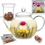 1000ml Glass Teapot with Removable Infuser, Stovetop Safe Tea Kettle, Blooming and Loose Leaf Tea Maker Set for sale