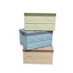 Odorless Plastic Collapsible Storage Bins , Sonsill Leakproof Folding Crate With Lid